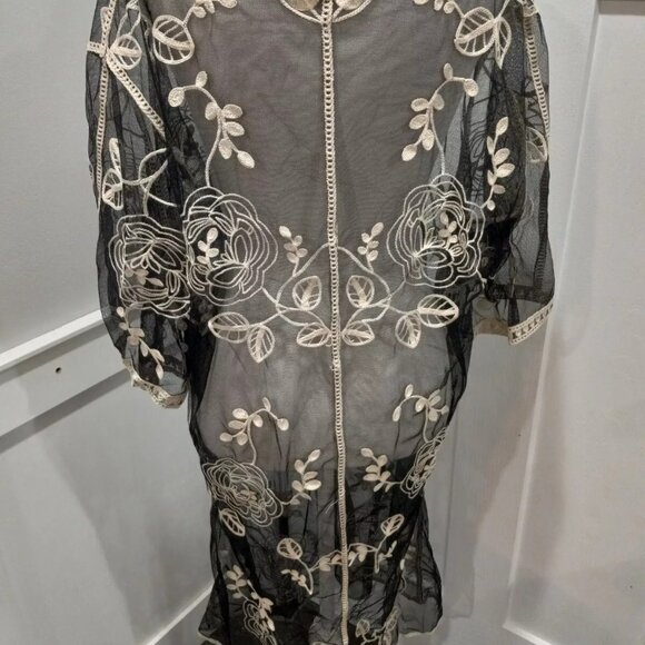 Embroided Lace Sheer Women Robe Kimono Cover Up Duster - Picture 7 of 8